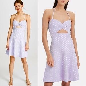 NWT RONNY KOBO Y2K‎ Lilac Polka Dot Knit Halter Cutout Sleeveless Sun Dress L